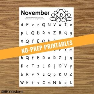 November Letter Naming Fluency and Recognition Practice FREE Printable