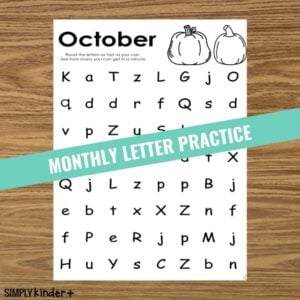 October Letter Naming Fluency and Recognition Practice FREE Printable