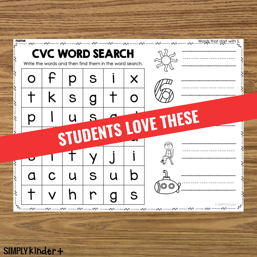 Letter S CVC Word Searches Simply Kinder Plus