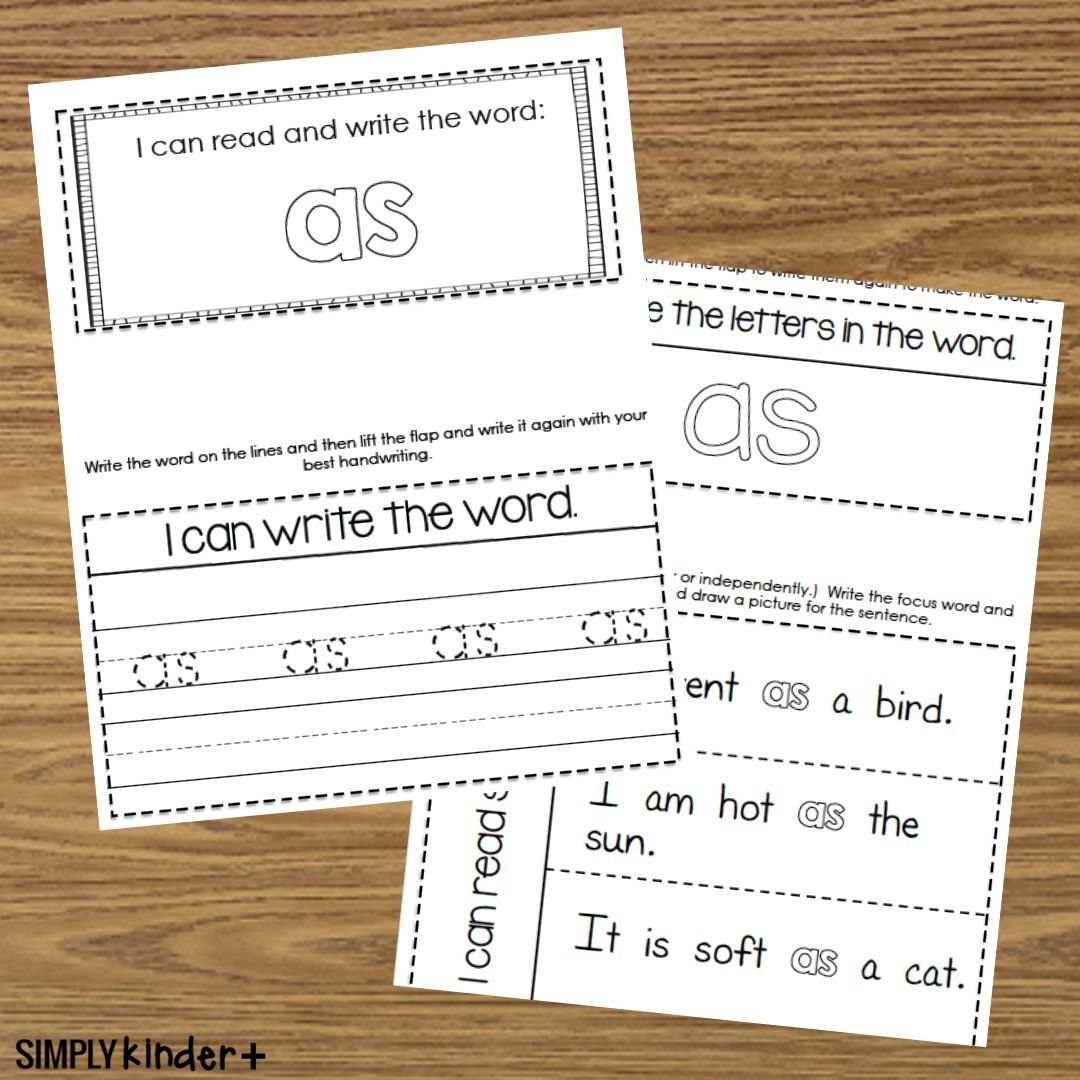 As Sight Word Interactive Notebooks - Fry, Dolch - Simply Kinder Plus