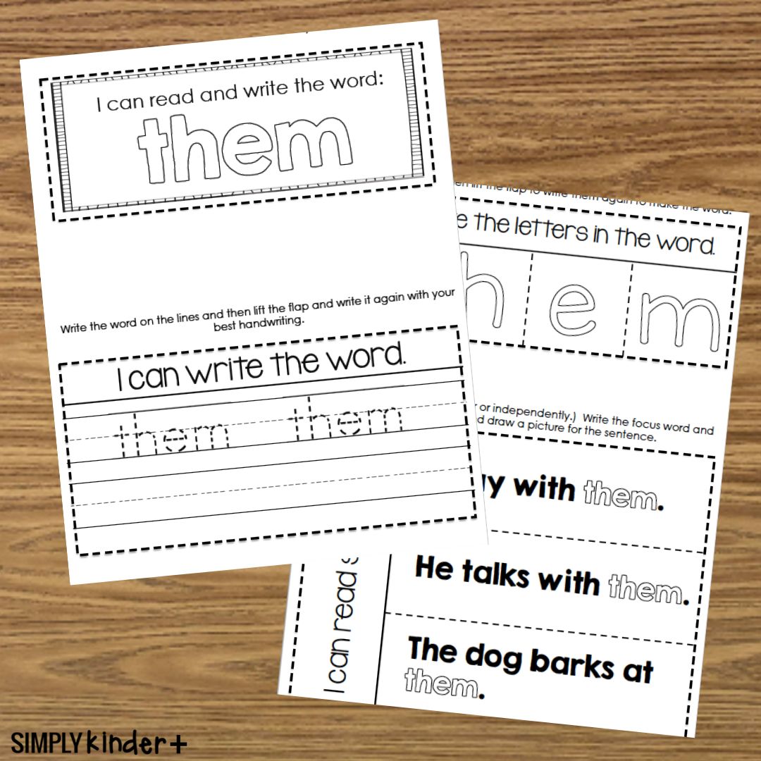 Them Sight Word Interactive Notebook - Fry, Dolch - Simply Kinder Plus