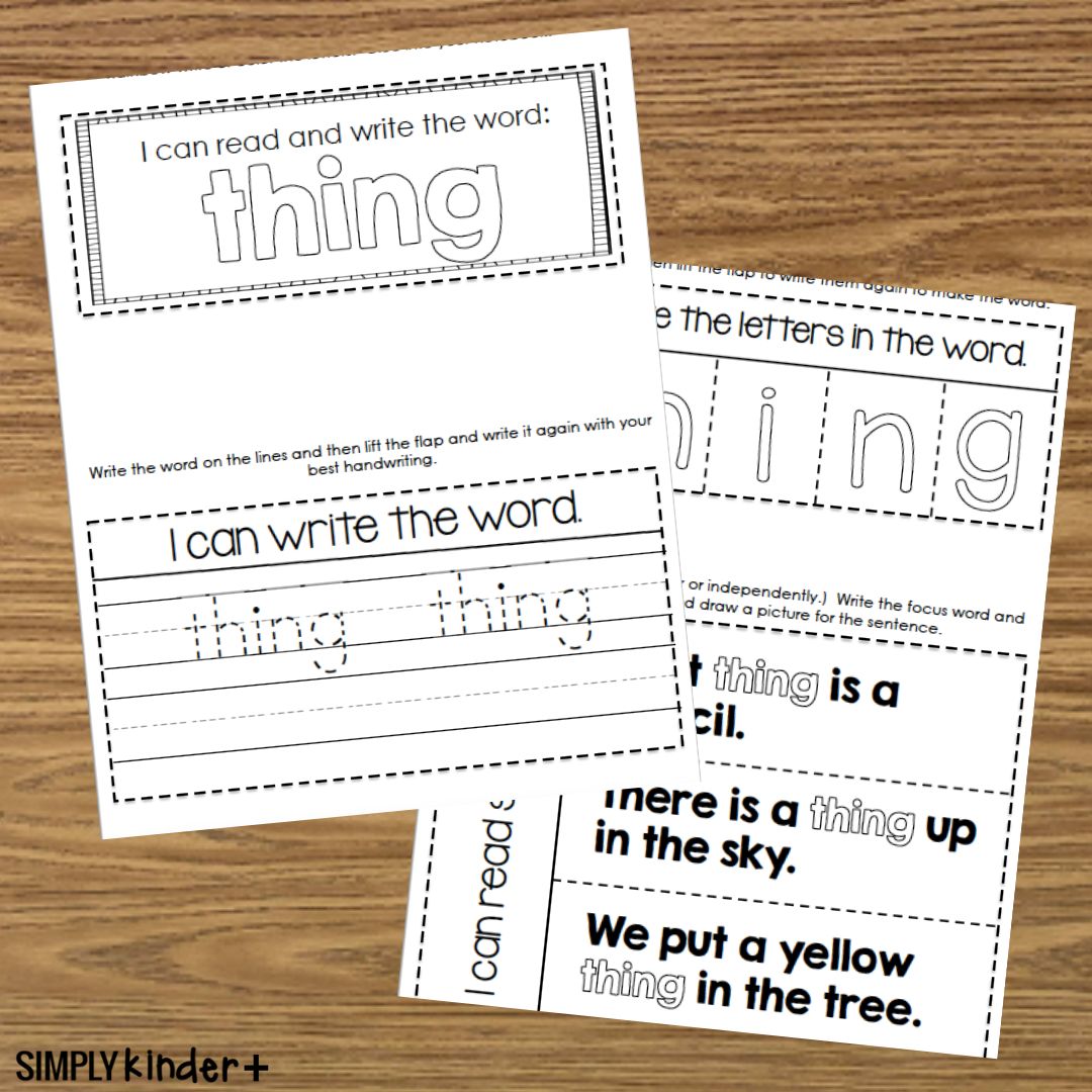 Thing Sight Word Interactive Notebook - Fry - Simply Kinder Plus