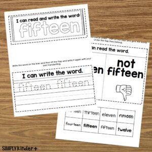 Numbers 15 Words Number Word Fifteen Interactive Notebook - Simply Kinder Plus