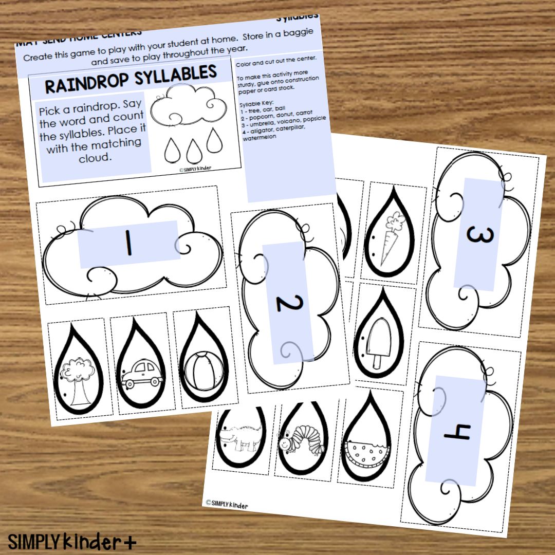 Rain Drop Syllable Send Home Center Simply Kinder Plus