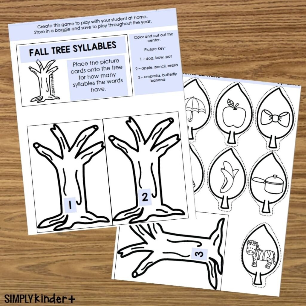 Fall Tree Syllable Send Home Center Simply Kinder Plus