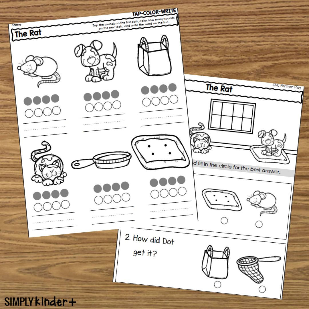 CVC Decodable Partner Play: The Rat Play Printables - Simply Kinder Plus