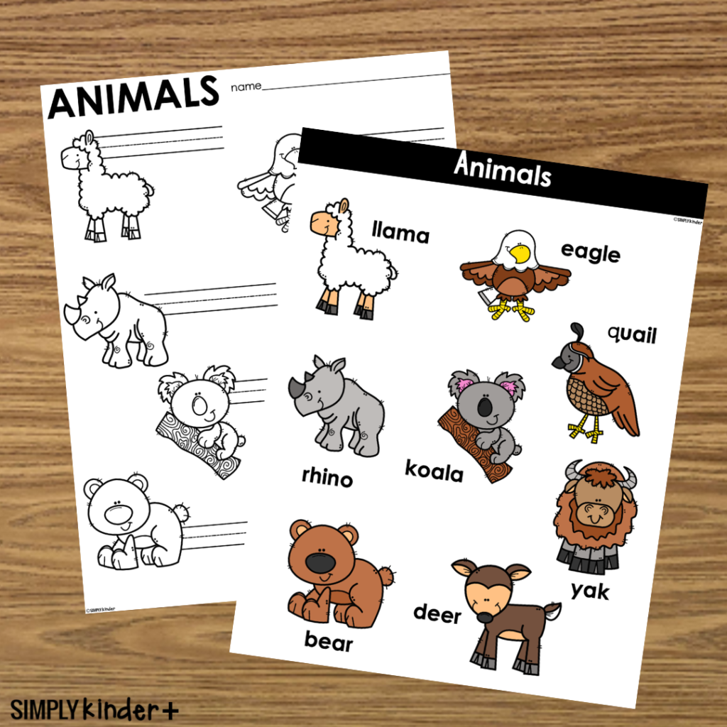 Animal Word Posters – Word Bank Writing Center - Simply Kinder Plus