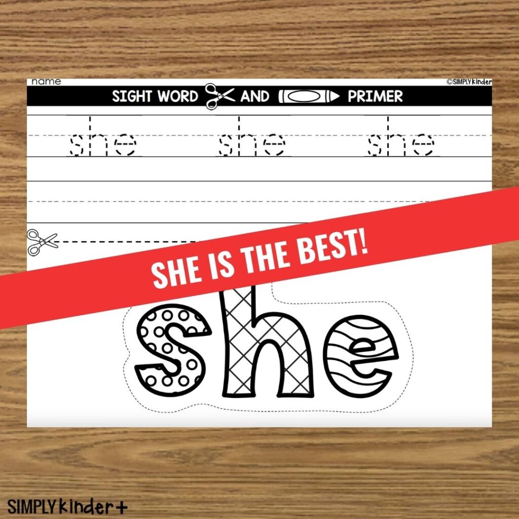 She Sight Word Cut And Color Primer Simply Kinder Printable She Sight Word Cut And Color Primer Simply Kinder Printable