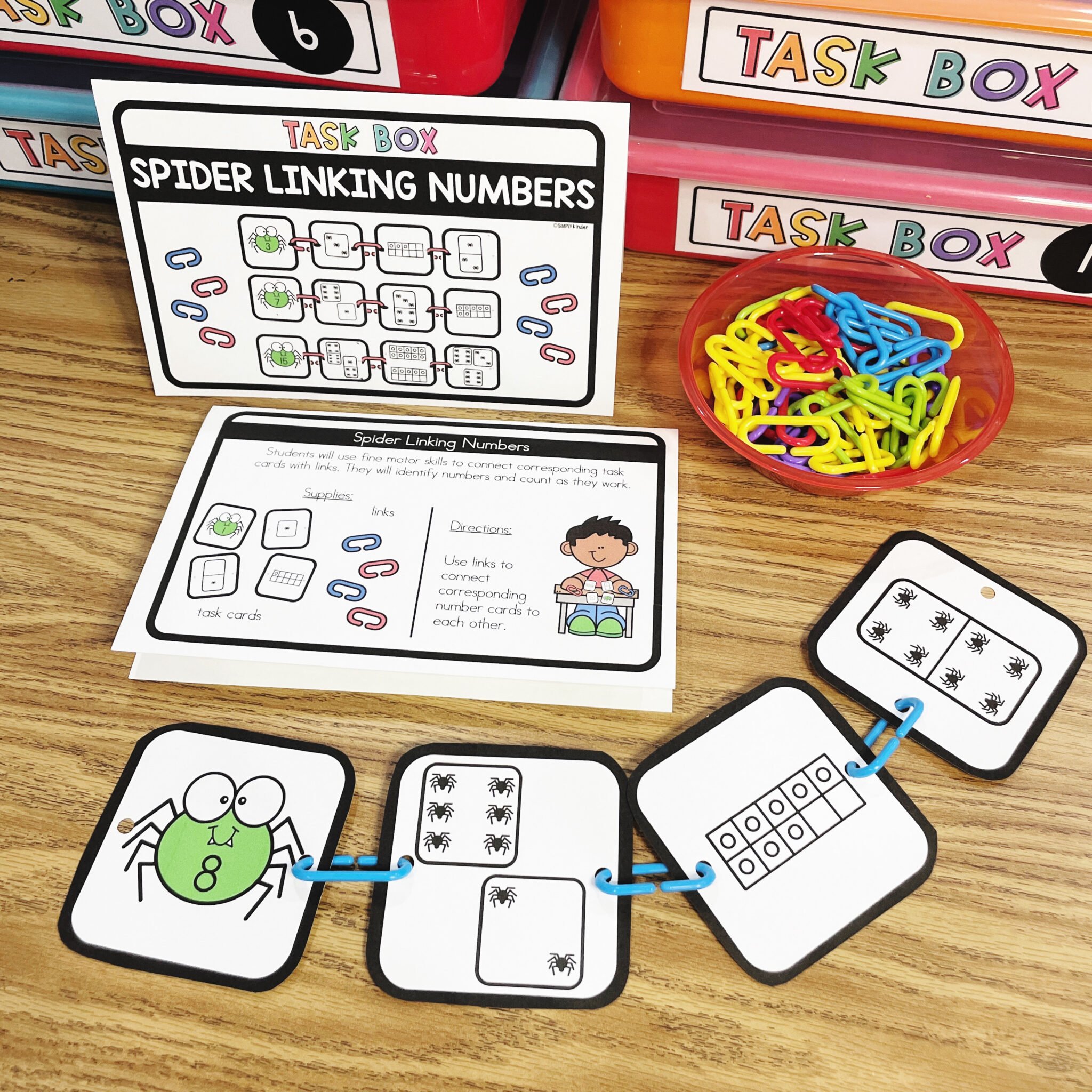 Spider Linking Numbers Cards Morning Bins/Task Boxes Simply Kinder Plus