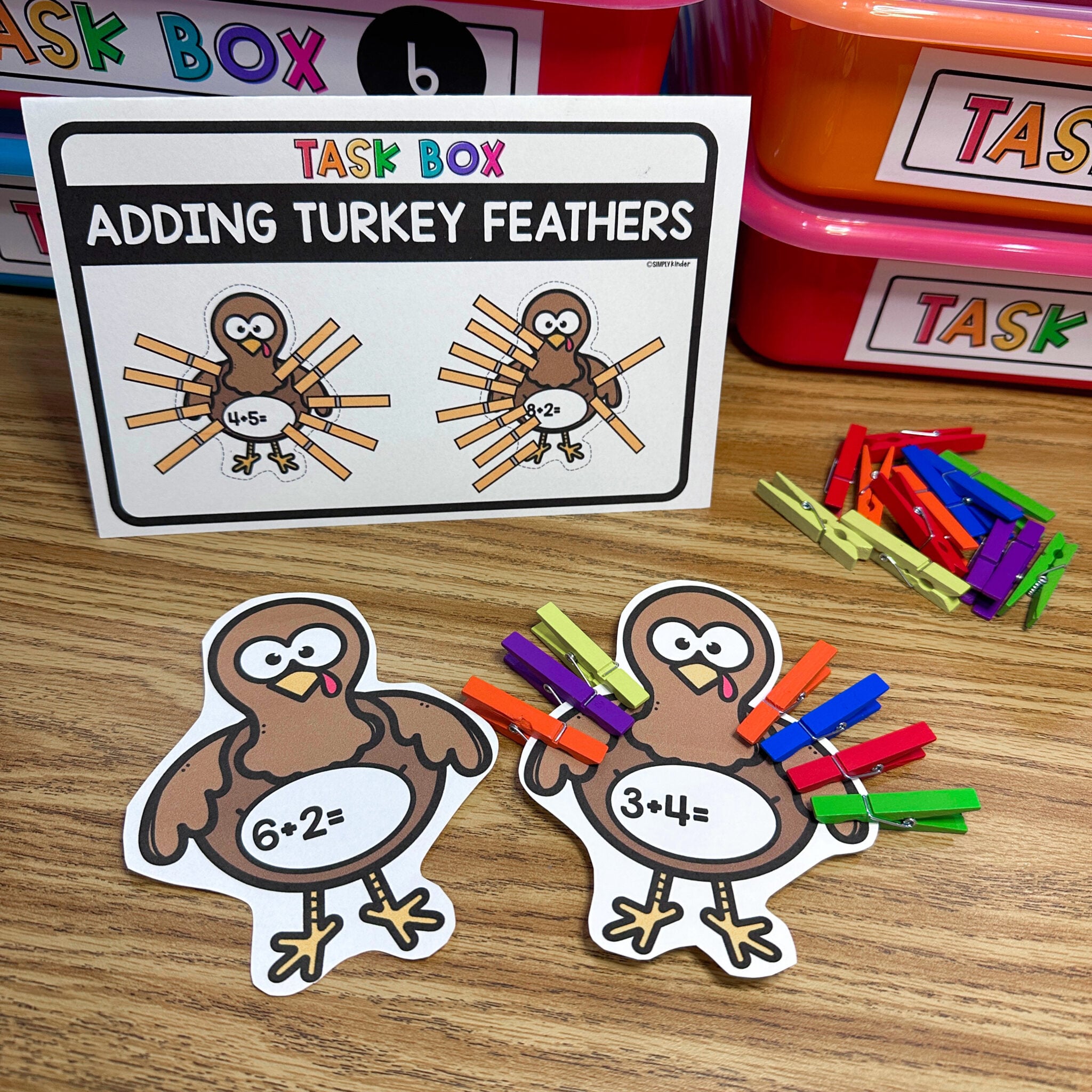 Addition Turkey Feathers Morning Bins/Task Boxes - Simply Kinder ...