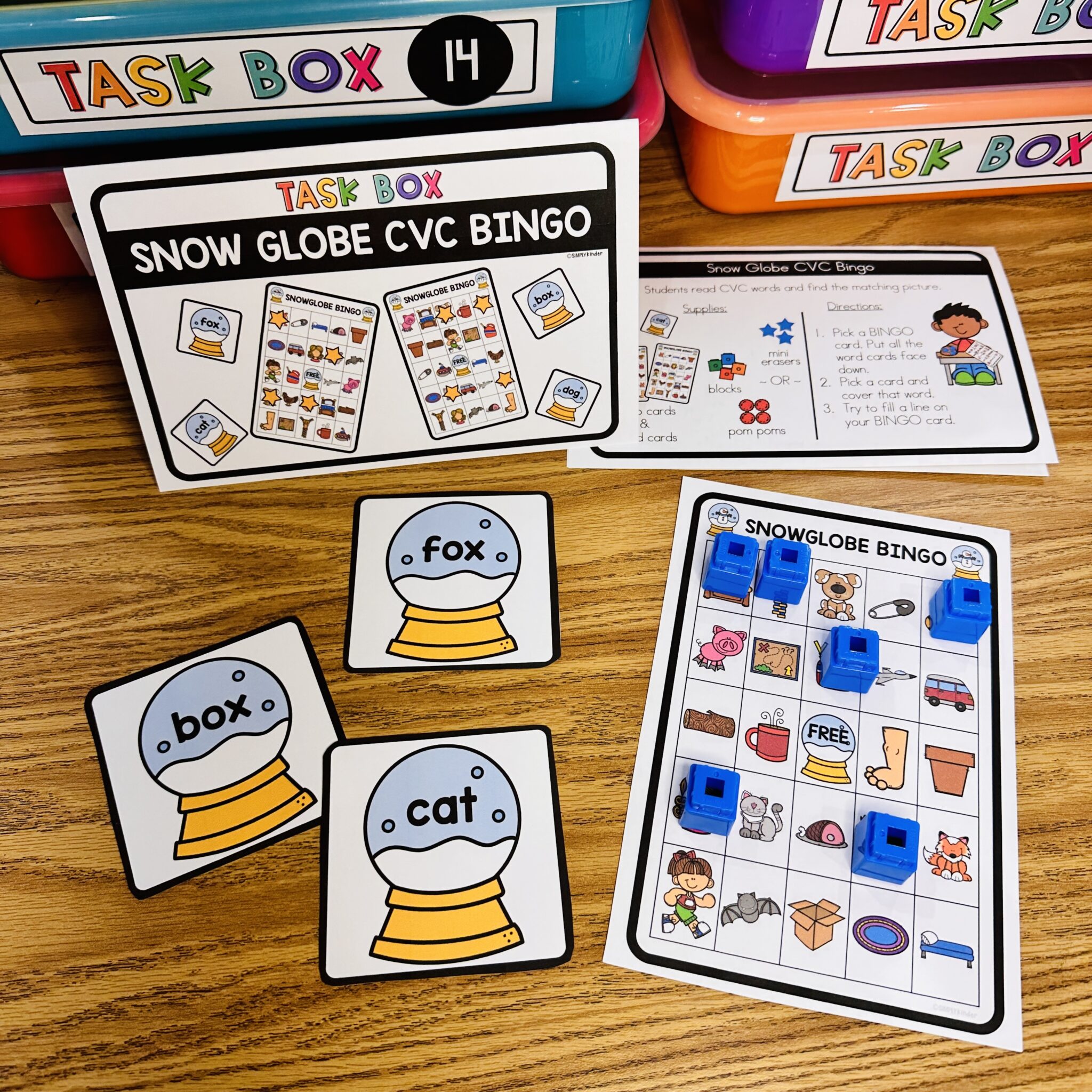Snowglobe CVC Bingo Morning Bins/Task Boxes Simply Kinder Plus