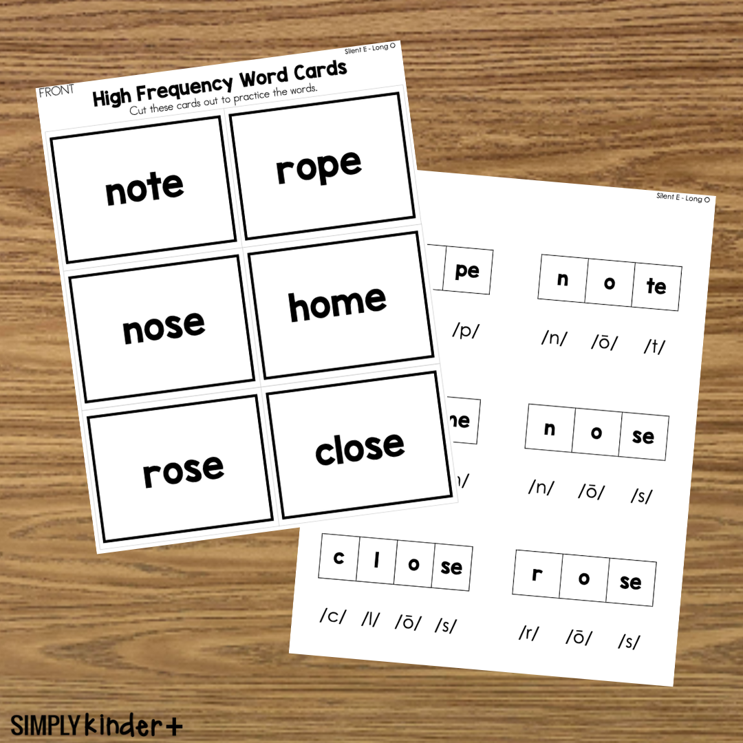 Silent e with long o word mapping cards sight words by phonics skills