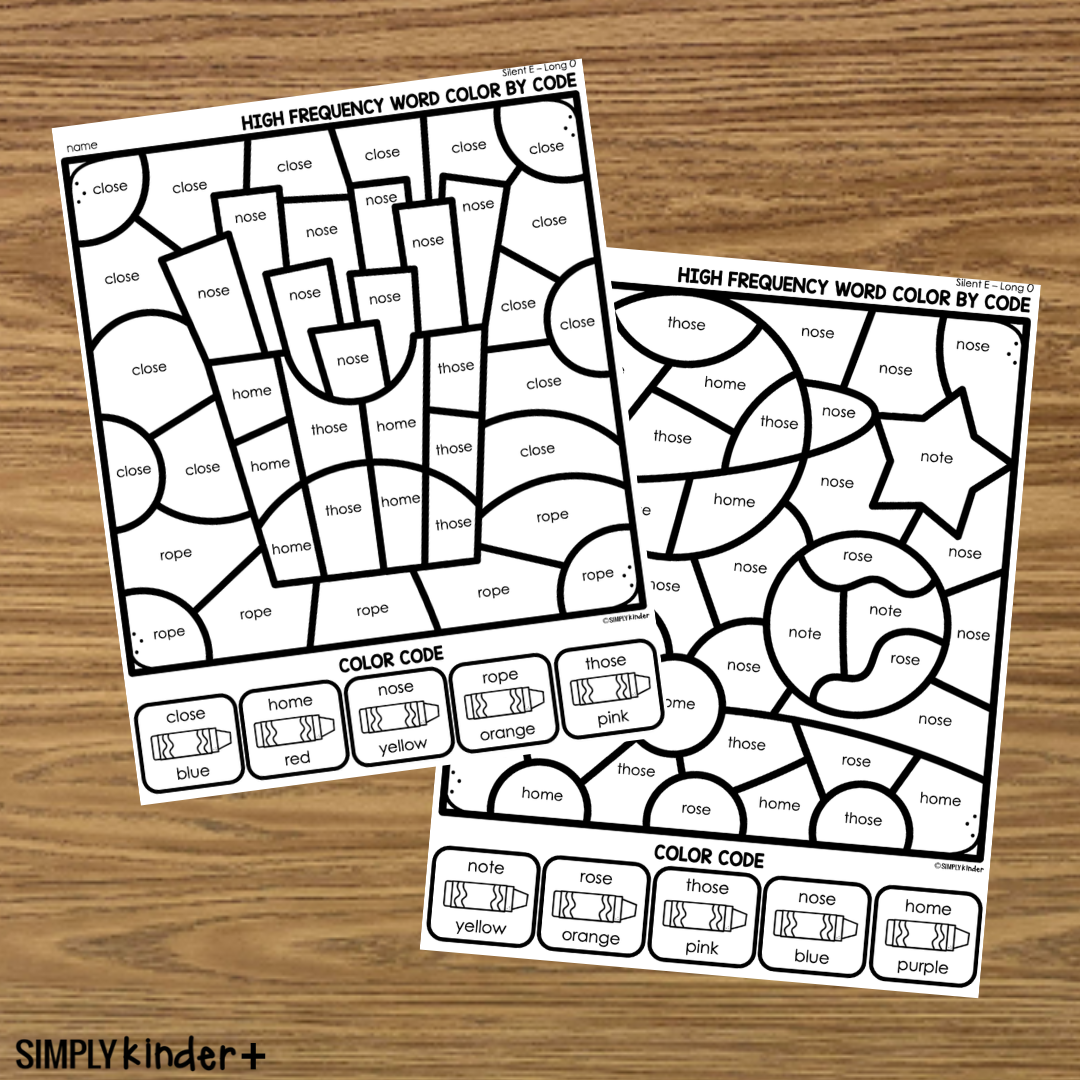 Silent e with long o color by code sight words by phonics skills