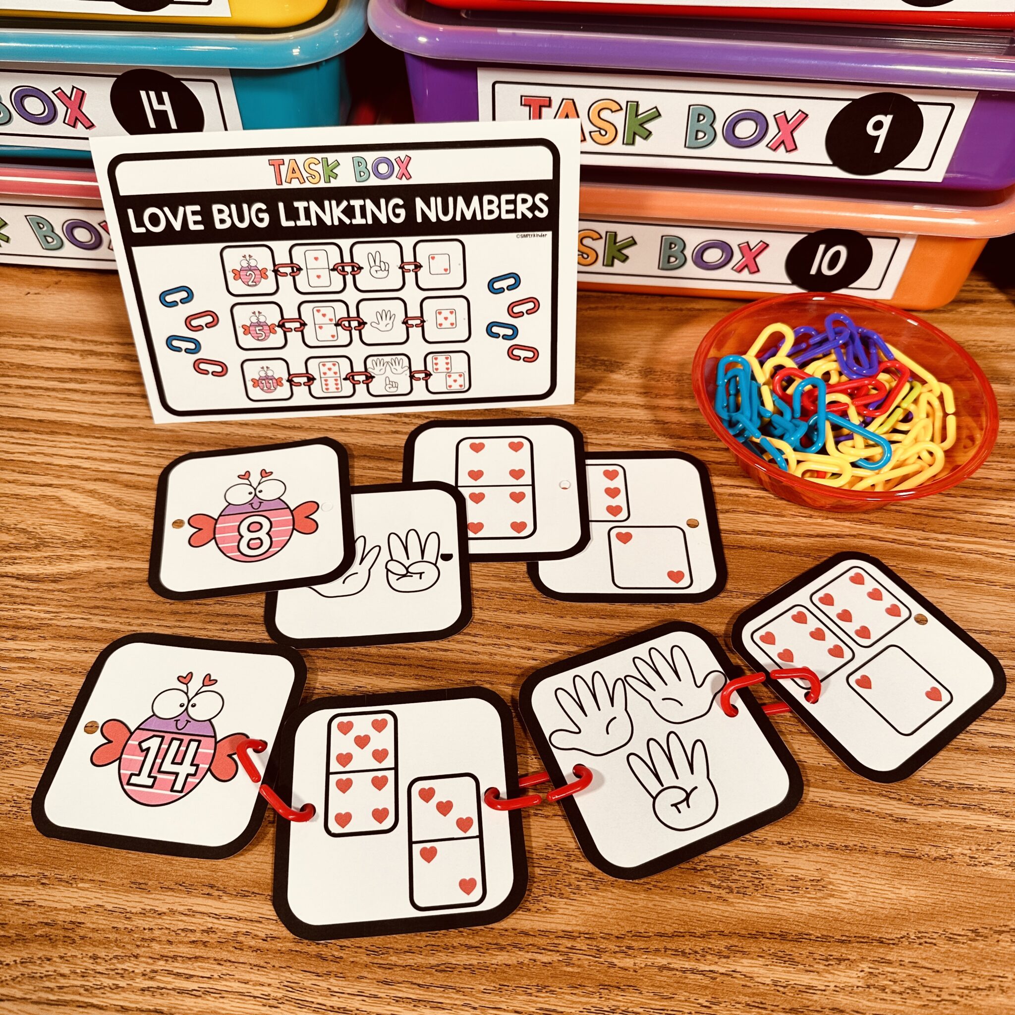 Heart Linking Numbers Morning Bins/Task Boxes Simply Kinder Plus