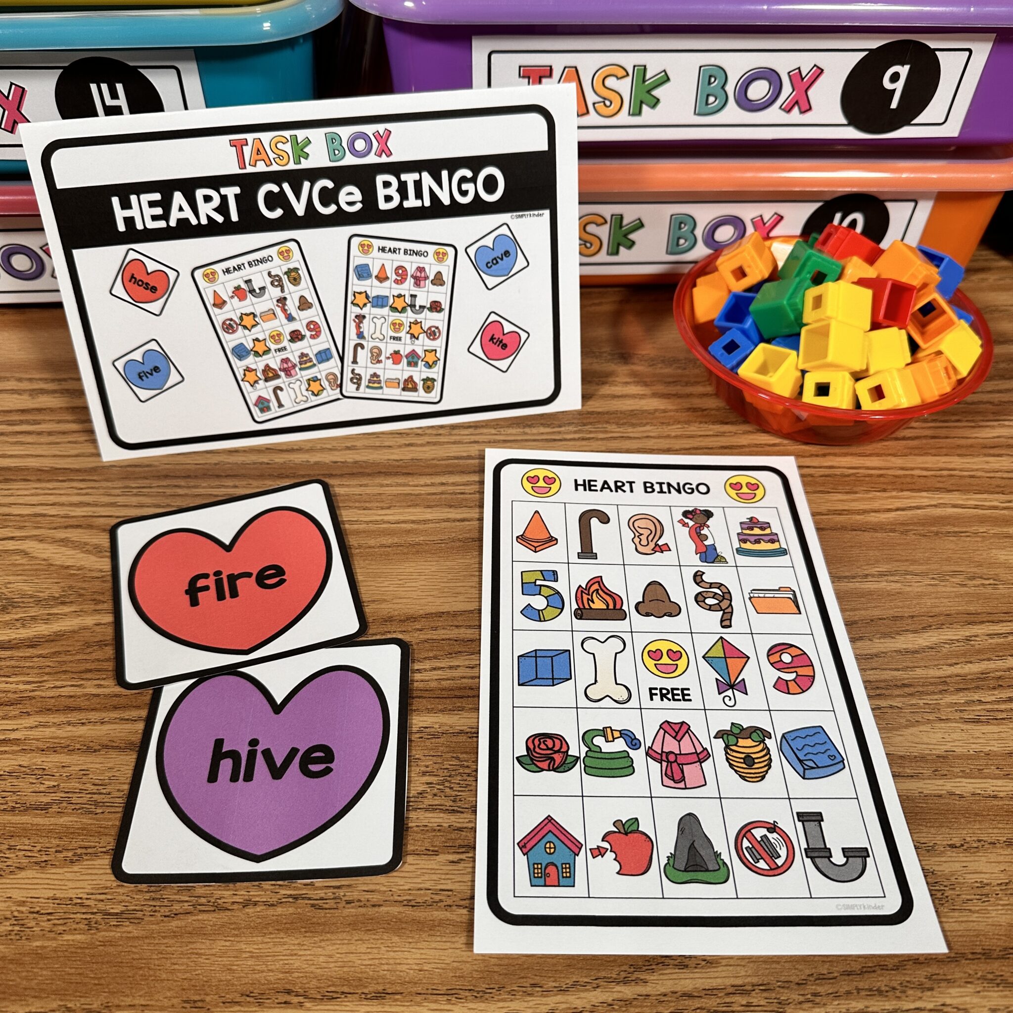Heart CVCe Bingo Morning Bins/Task Boxes Simply Kinder Plus