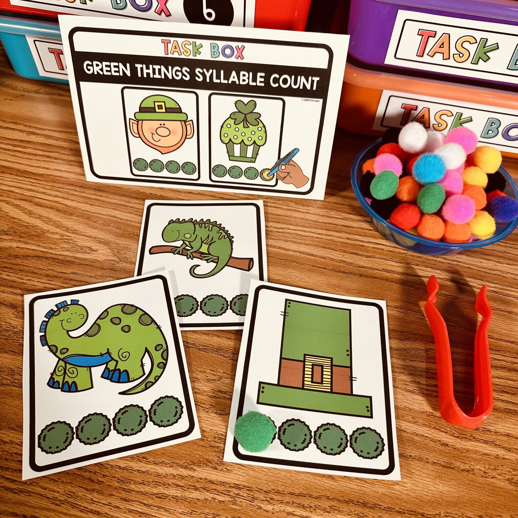 Green Things Syllables Morning Bins/Task Boxes Simply Kinder Plus