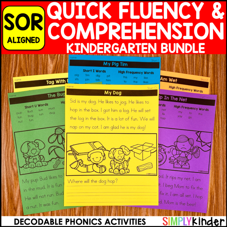 CVC Short Vowels Quick Reading Fluency & Comprehension Simply Kinder Plus