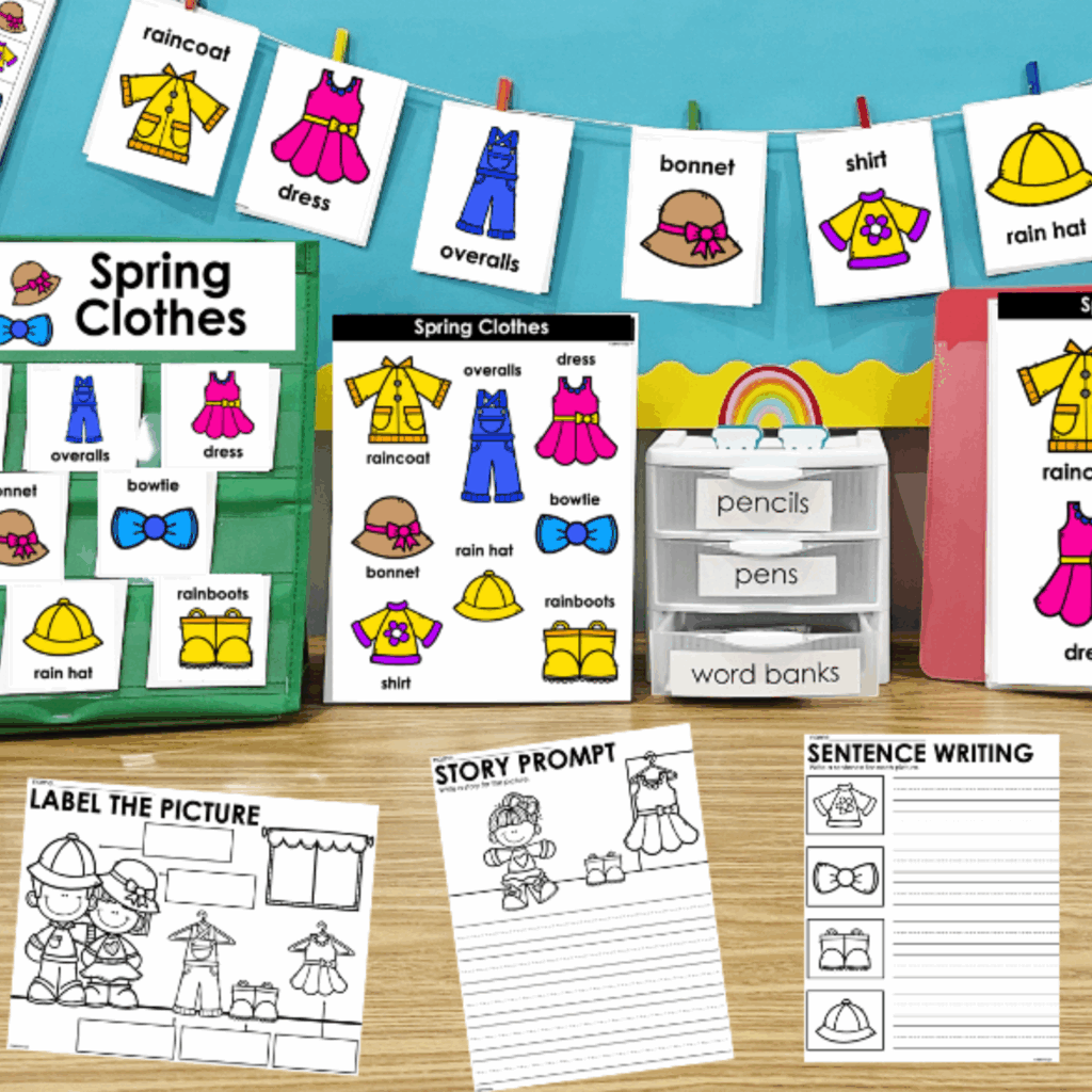 Spring Clothes Word Bank Writing Center - Simply Kinder + Printable ...