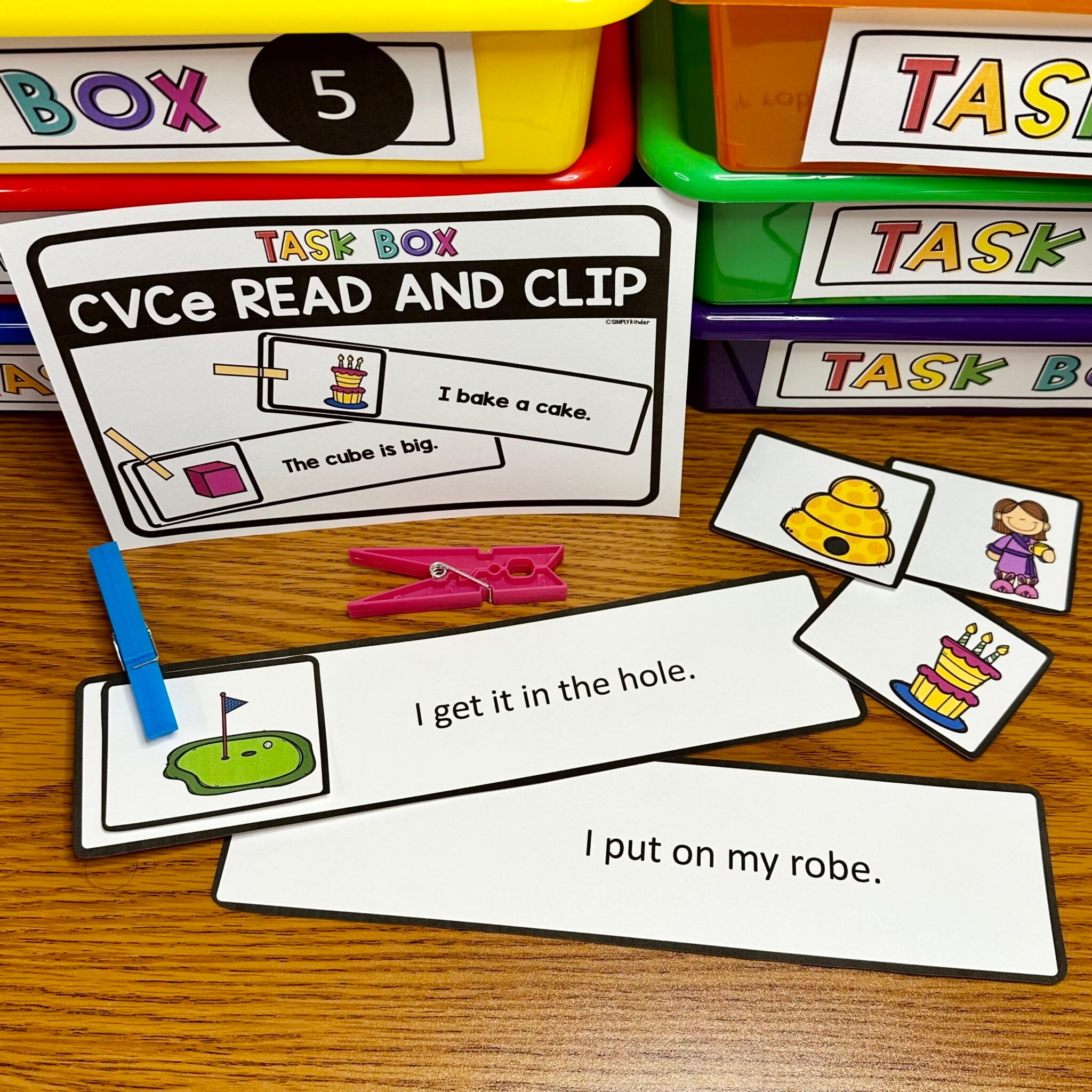 CVCe Read and Clip Sentences Morning Bins/Task Boxes Simply Kinder Plus