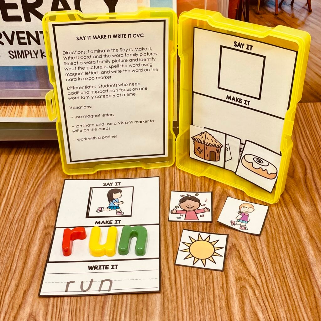 Literacy Intervention Kit: Say It, Make It, Write It CVC Words - Simply ...