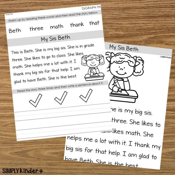 Reading Fluency & Comprehension Passages: Digraph TH - Simply Kinder ...