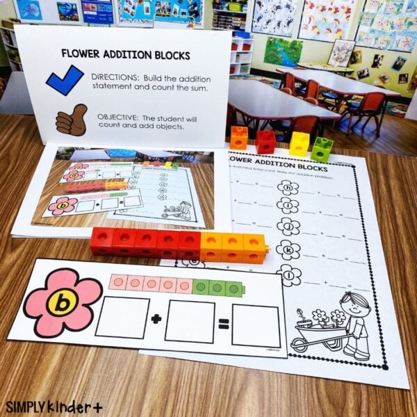 Flower Addition Blocks Math Center, Fourth Quarter Simply Kinder Plus