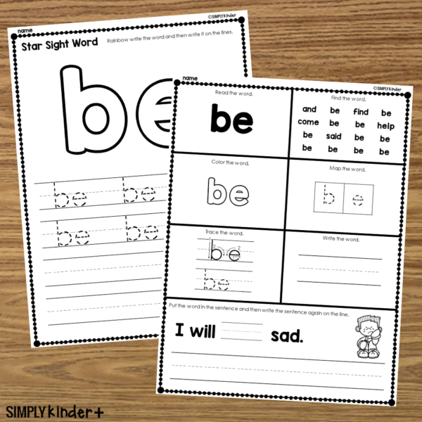 Be - Sight Word Printable Activities - Simply Kinder Plus