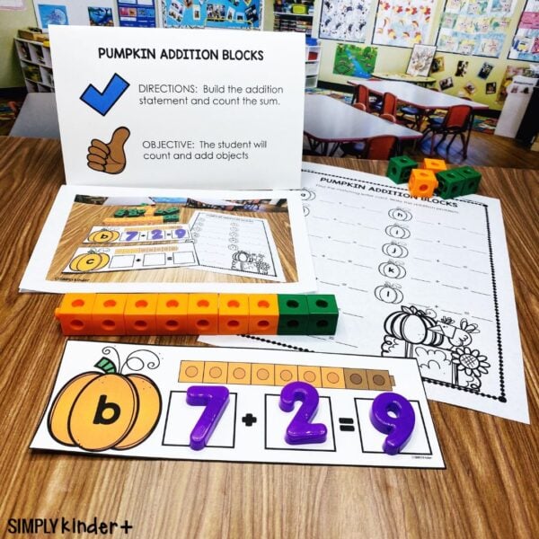 Addition Locks Pumpkin Addition Blocks: Math Center, Second Quarter - Simply Kinder ...