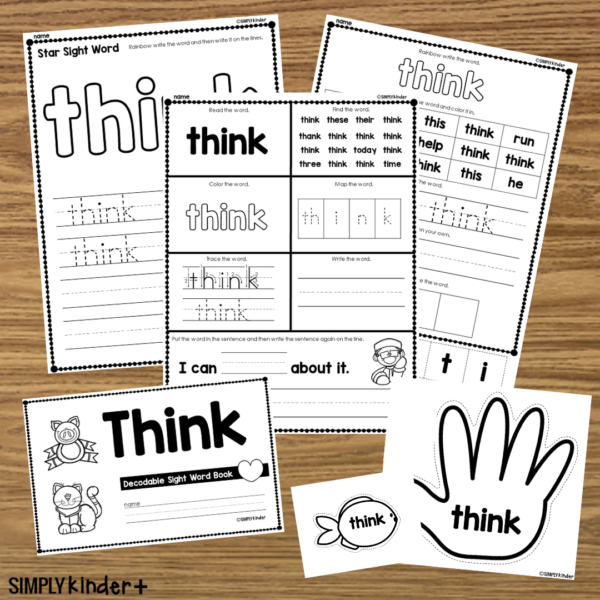 Think - Sight Word Activities - Simply Kinder + Printable Membership