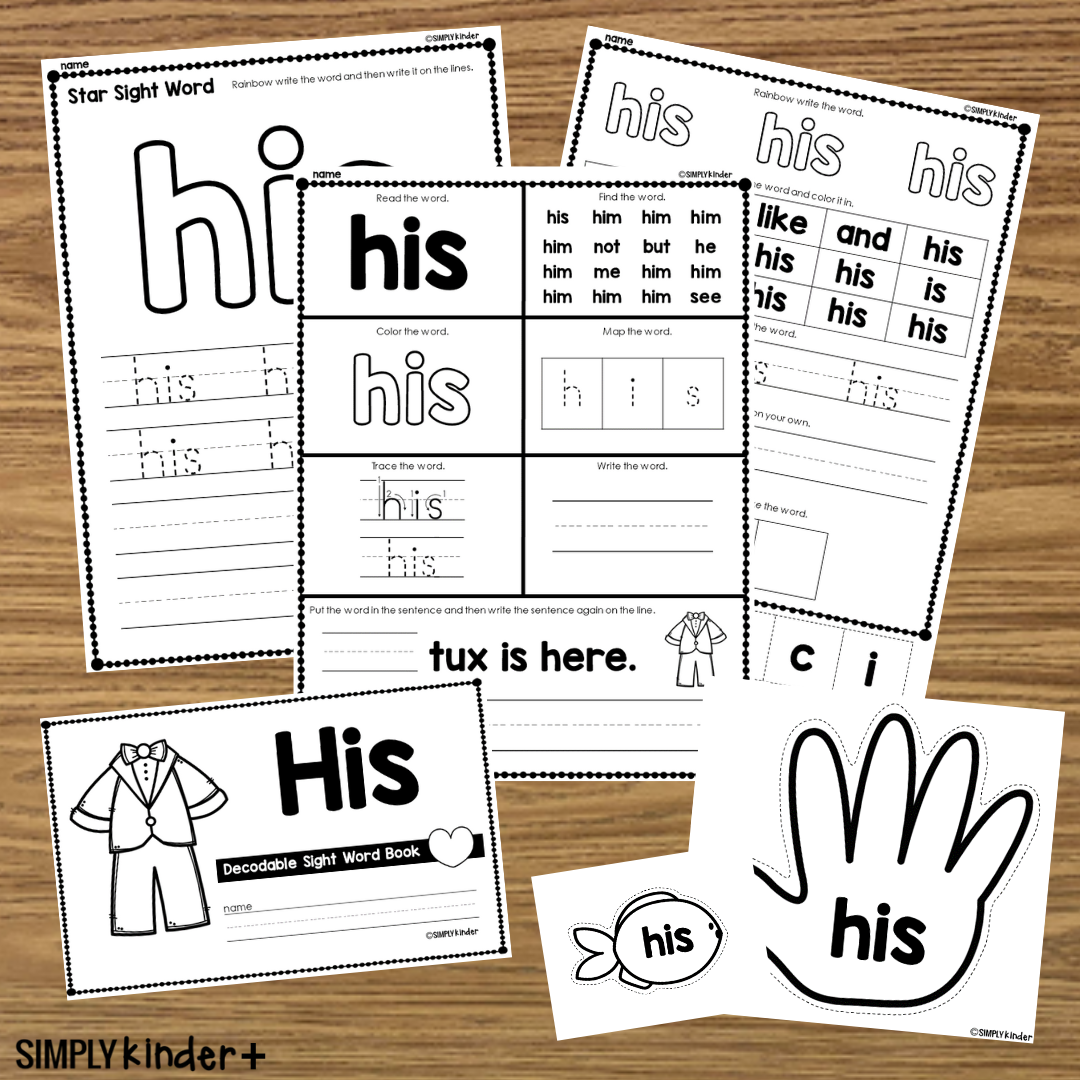 His Sight Word Activities Simply Kinder Plus