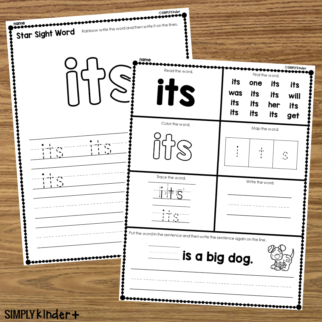 Its - Sight Word Printable Activities - Simply Kinder + Printable ...