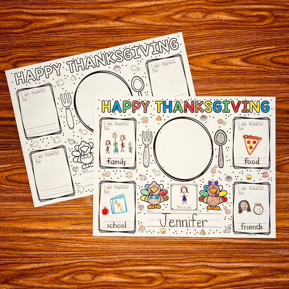 free thanksgiving placemat - simply kinder + printable membership