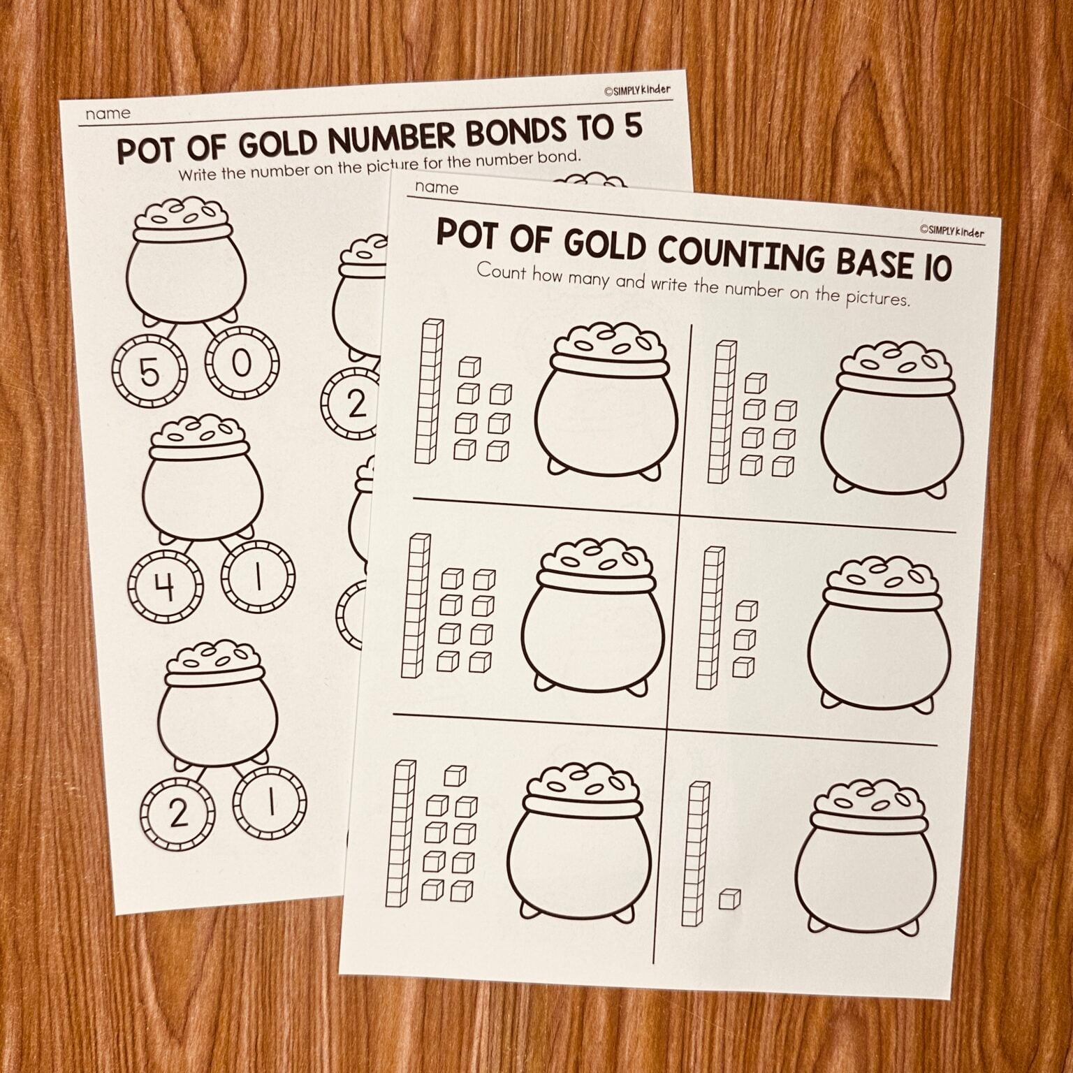 St. Patrick's Day Base 10 And Number Bonds Math Printables - Simply ...