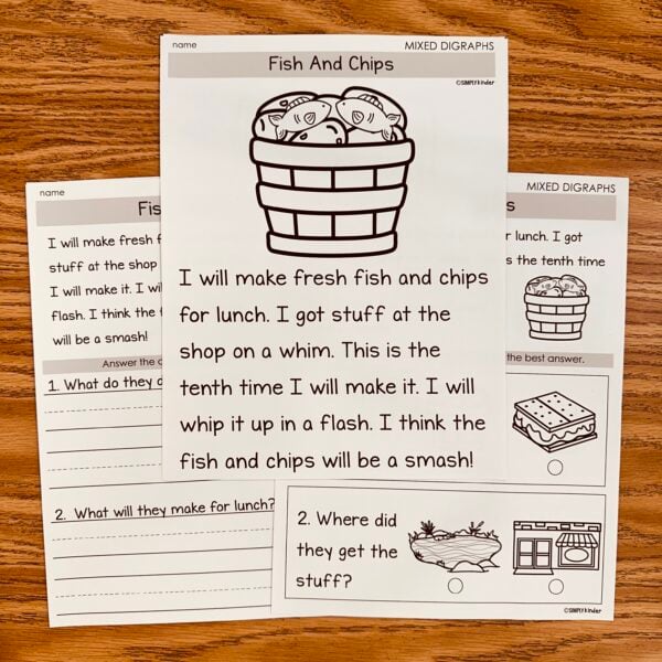 Reading Fluency & Comprehension Passages: Mixed Digraphs Fish and Chips ...