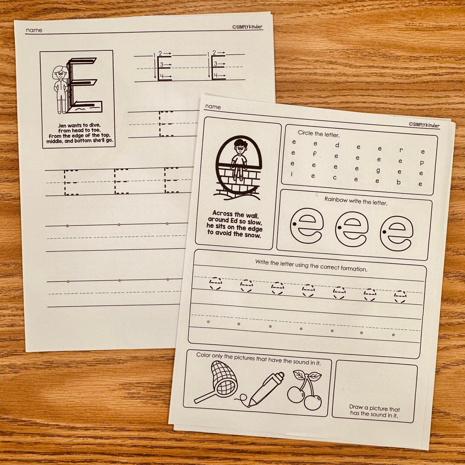 Letter E Tracing Worksheets with Alphabet Poems for Letter Formation ...