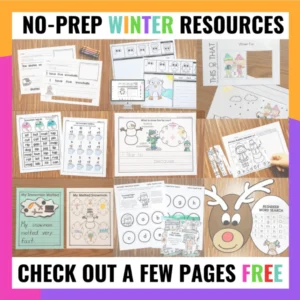 No Prep Kindergarten Activities for December Free No Prep Winter Bundle
