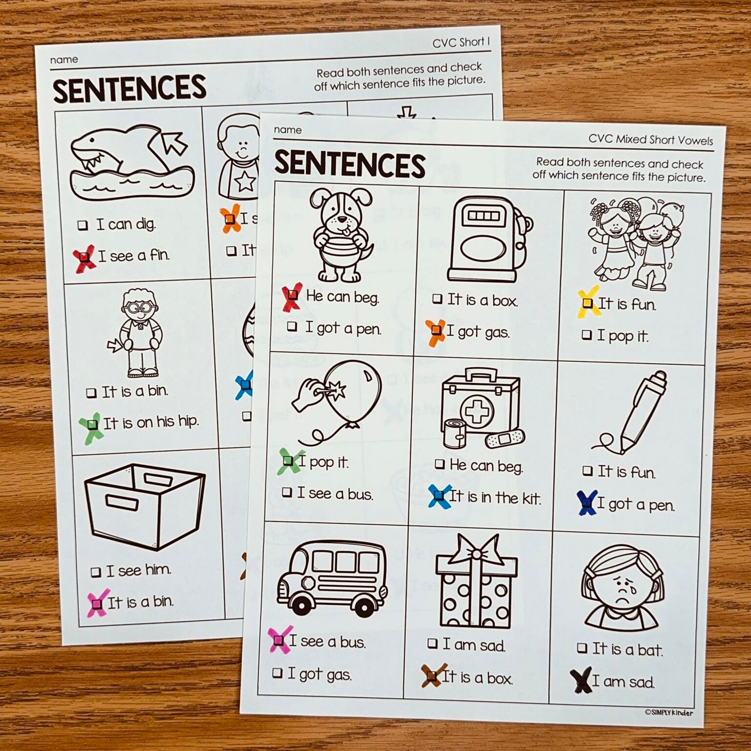 CVC No-Prep Worksheets: Sentences - Simply Kinder + Printable Membership