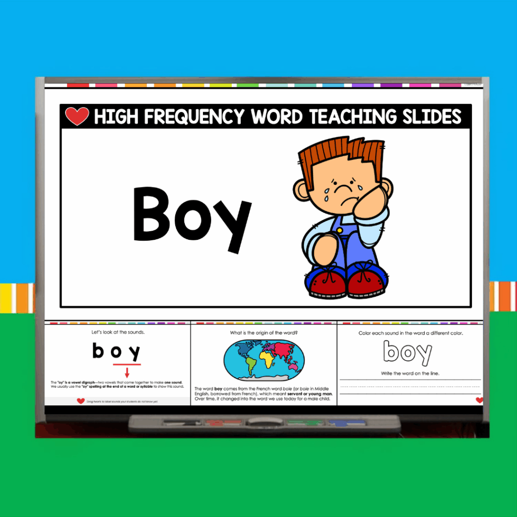 Boy Sight Word Teaching Slides - Simply Kinder + Printable Membership