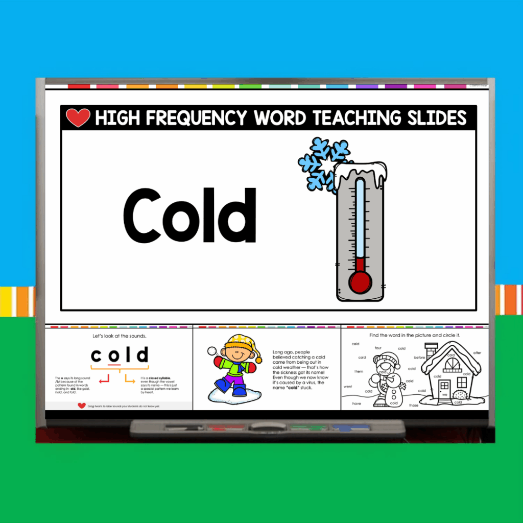 Cold Sight Word Teaching Slides - Simply Kinder Plus