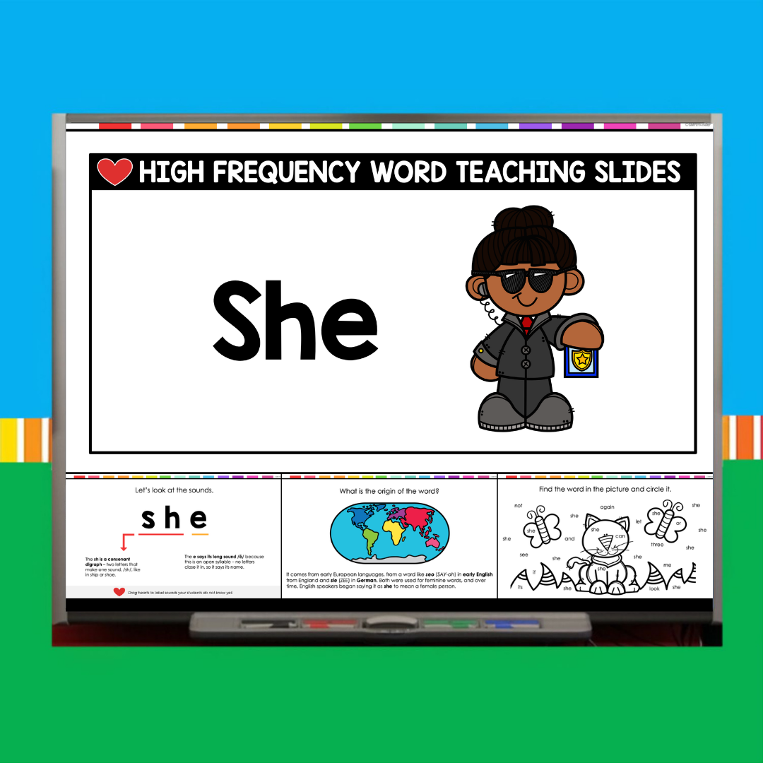 She Sight Word Teaching Slides - Simply Kinder + Printable Membership