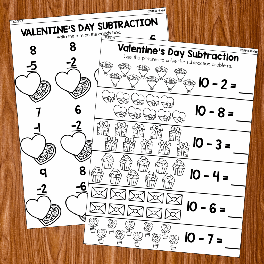 Valentine's Day No-Prep Subtraction Printables - Simply Kinder ...