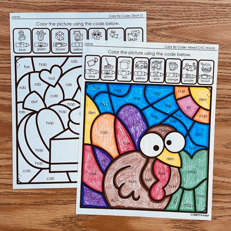 Thanksgiving CVC Color By Codes Printables - Simply Kinder + Printable ...