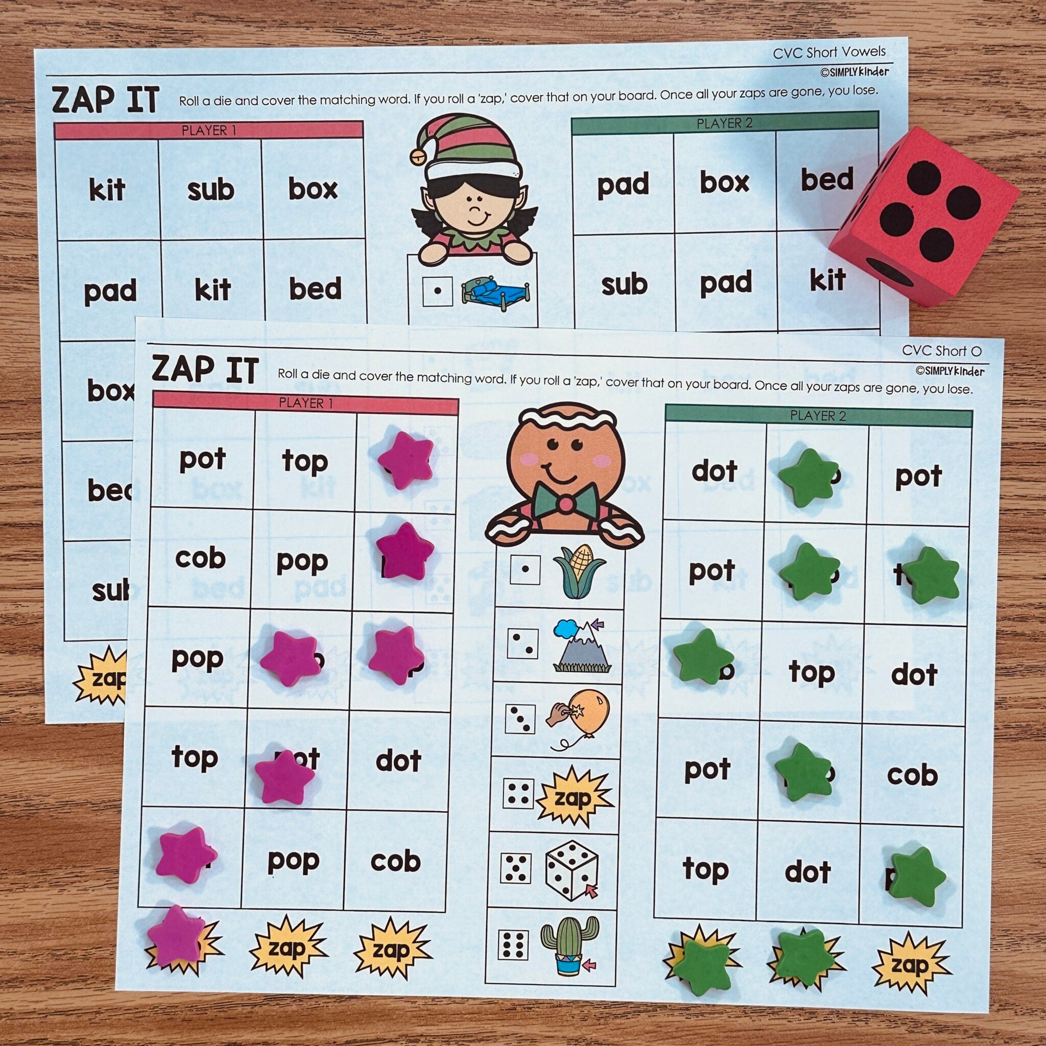 Christmas CVC Zap It No Prep Game - Simply Kinder + Printable Membership