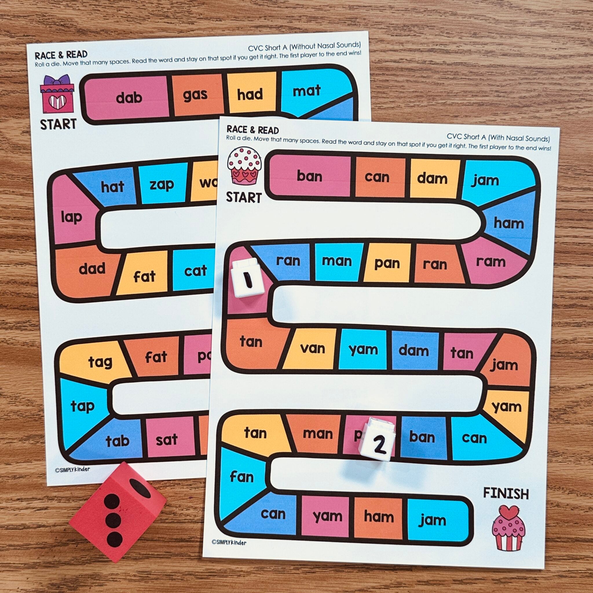 Valentine CVC Race And Read No Prep Game - Simply Kinder + Printable ...