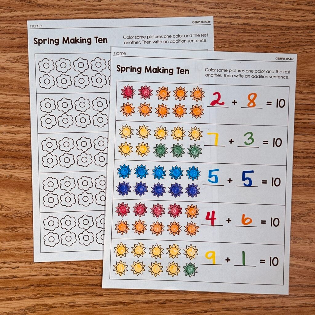 Spring No-Prep Addition Printables: Making Ten - Simply Kinder ...