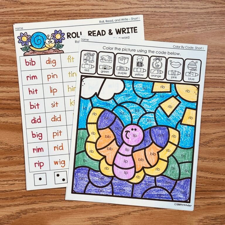 Spring CVC Color By Codes Printables - Simply Kinder + Printable Membership
