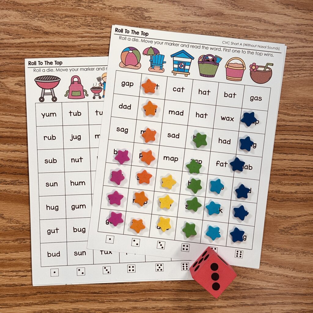 Summer CVC No Prep Games - Roll To The Top - Simply Kinder + Printable ...