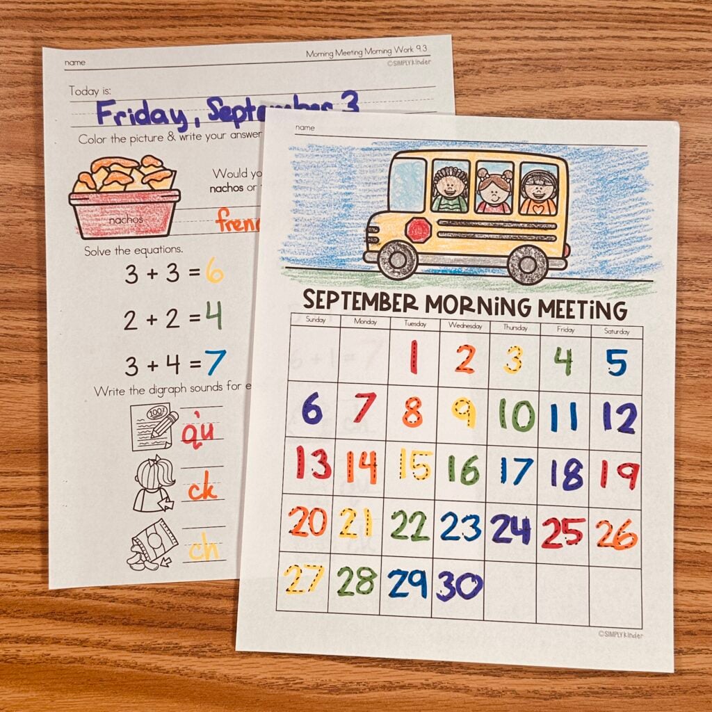 September Morning Meeting Work First Grade