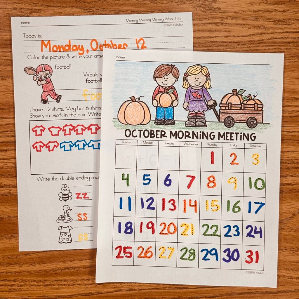 October Morning Meeting Work First Grade
