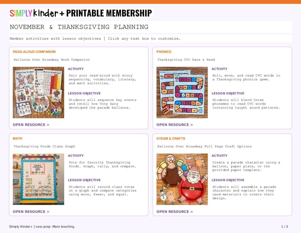 Editable November and Thanksgiving planner preview